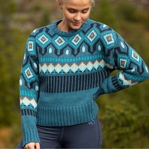 Kari Traa Teal and Blue Patterned Sweater